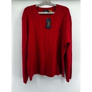 Polo Ralph Lauren Iconic Cable Knit‎ Cashmere Wool Sweater Men XL Red Timeless